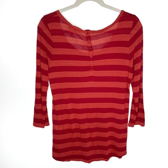 Lucky Brand Orange & Red 3/4 Sleeve Striped Top Blouse Button Back Size Medium - Picture 2 of 9